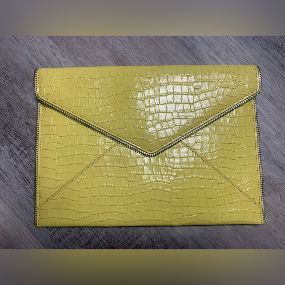 Rebecca Minkoff Leo Yellow Croc Embossed Leather Envelope Clutch Bag - Picture 2 of 6